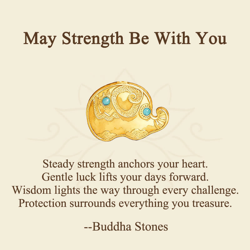 Buddha Stones "May Strength Be With You" 24k Gold Plated Brass Elephant Necklace Includes Gift Message Card