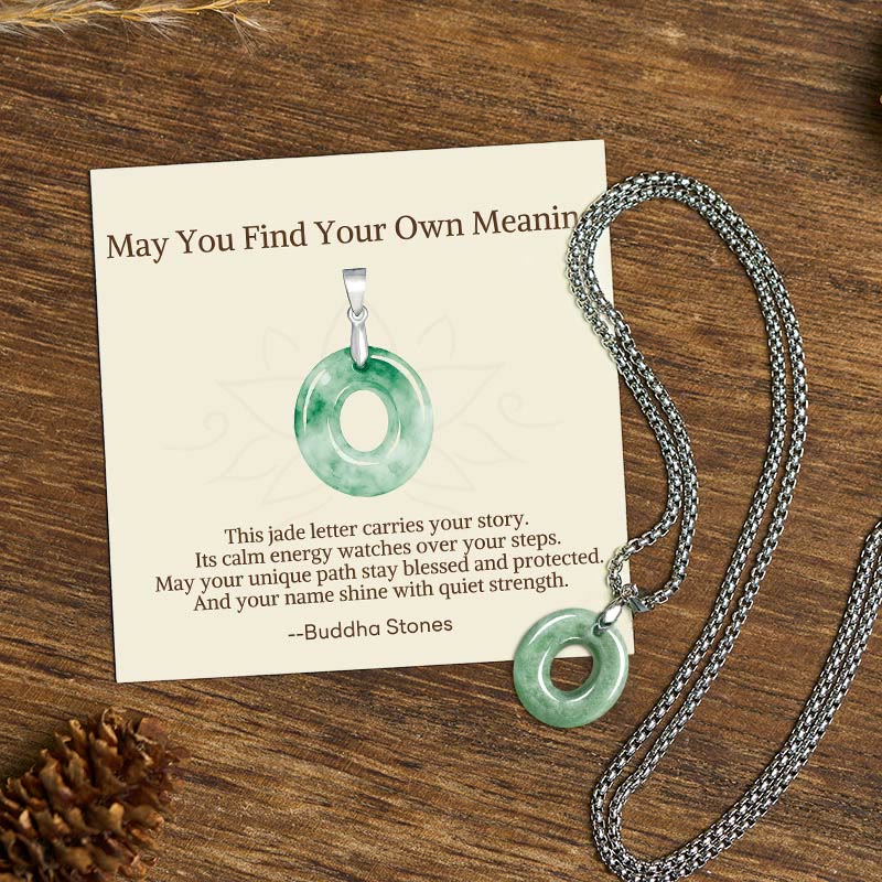 Buddha Stones "May You Find Your Own Meaning" Natural A-Z Letter Jade Titanium Steel Chain Necklace Includes Gift Message Card