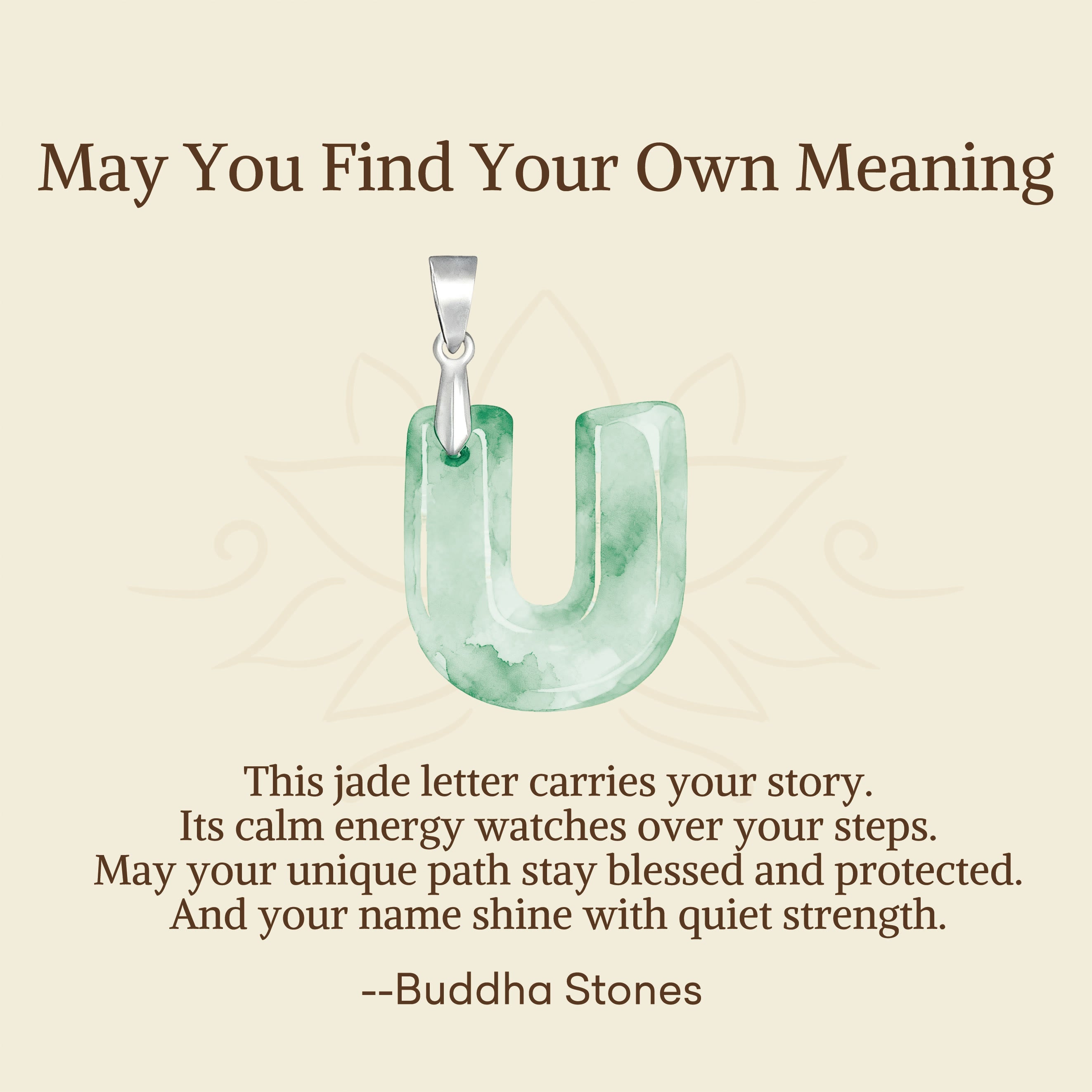Buddha Stones "May You Find Your Own Meaning" Natural A-Z Letter Jade Titanium Steel Chain Necklace Includes Gift Message Card