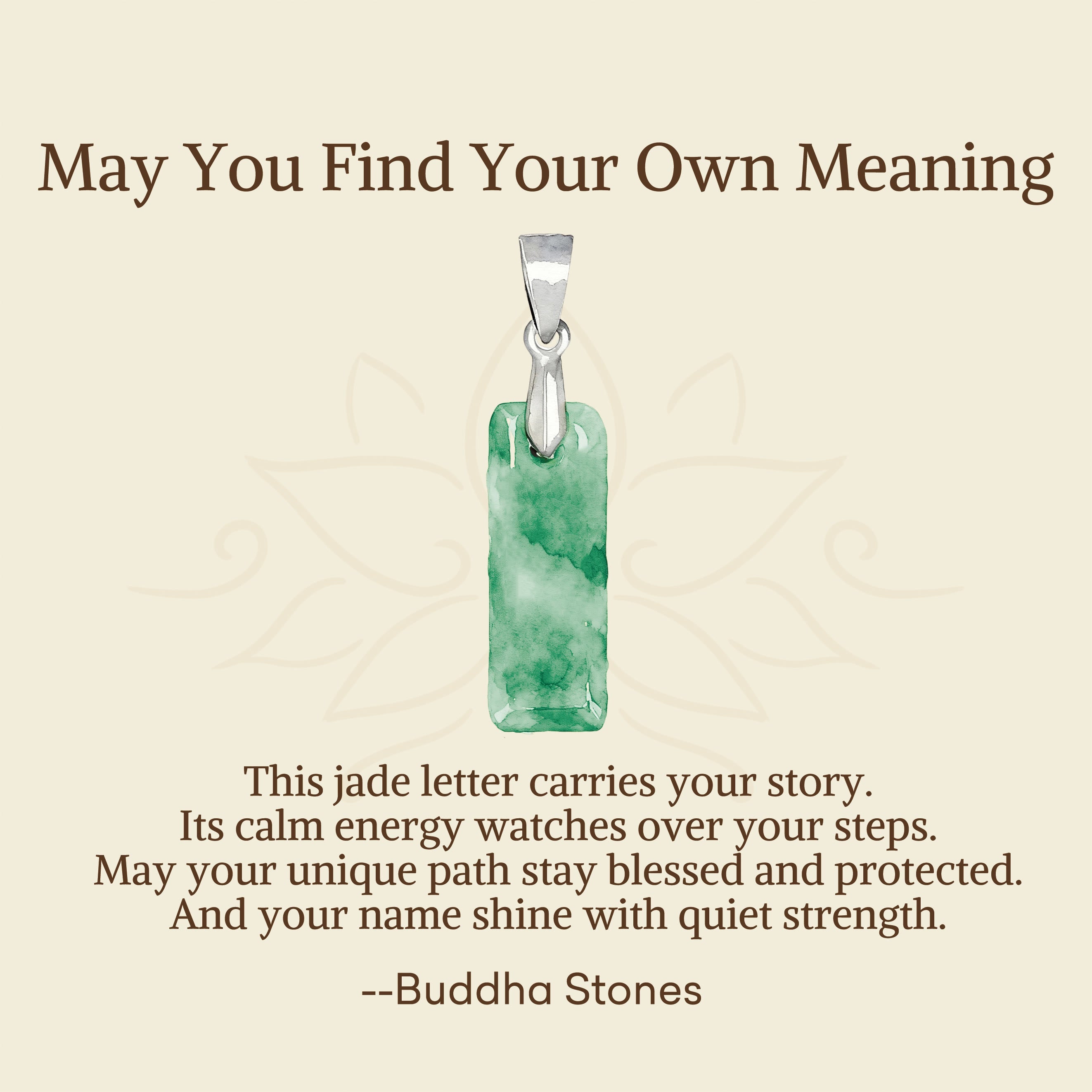 Buddha Stones "May You Find Your Own Meaning" Natural A-Z Letter Jade 925 Sterling Silver Chain Necklace Includes Gift Message Card