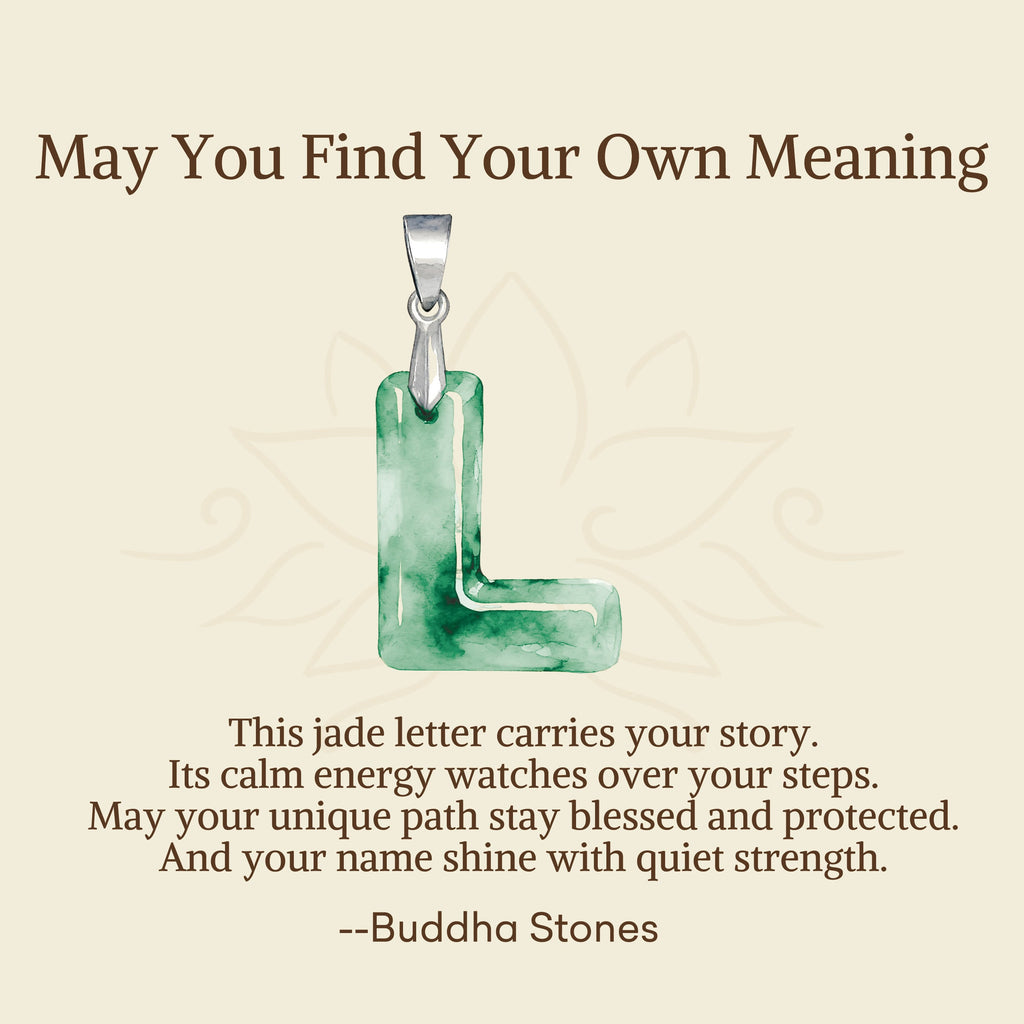 Buddha Stones "May You Find Your Own Meaning" Natural A-Z Letter Jade Titanium Steel Chain Necklace Includes Gift Message Card