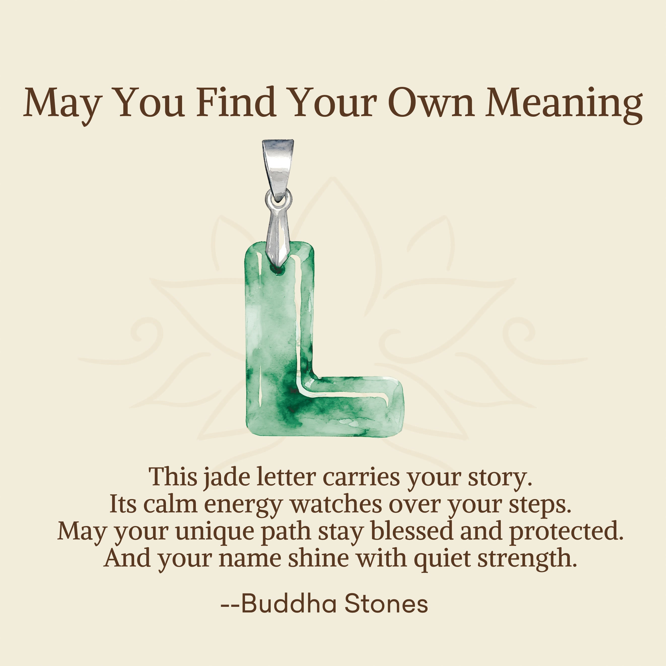 Buddha Stones "May You Find Your Own Meaning" Natural A-Z Letter Jade Titanium Steel Chain Necklace Includes Gift Message Card