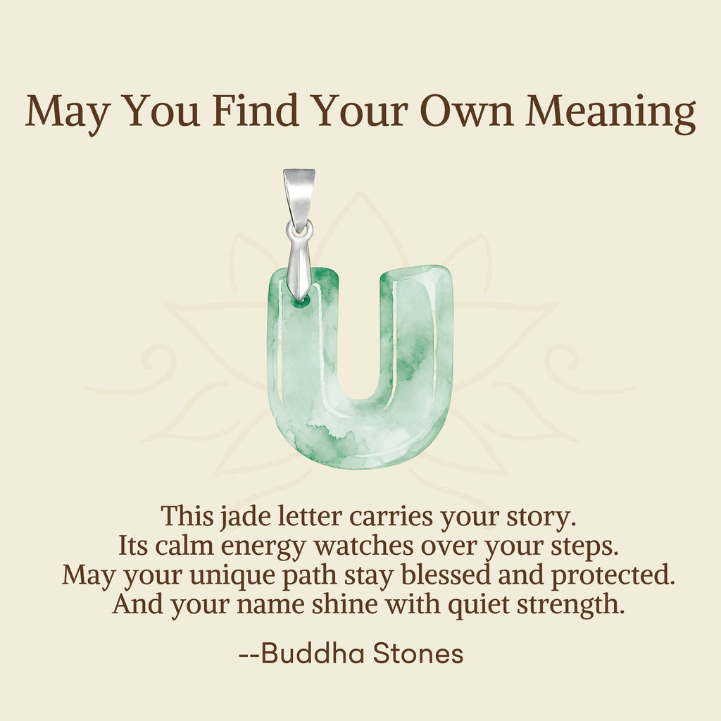 Buddha Stones "May You Find Your Own Meaning" Natural A-Z Letter Jade 925 Sterling Silver Chain Necklace Includes Gift Message Card