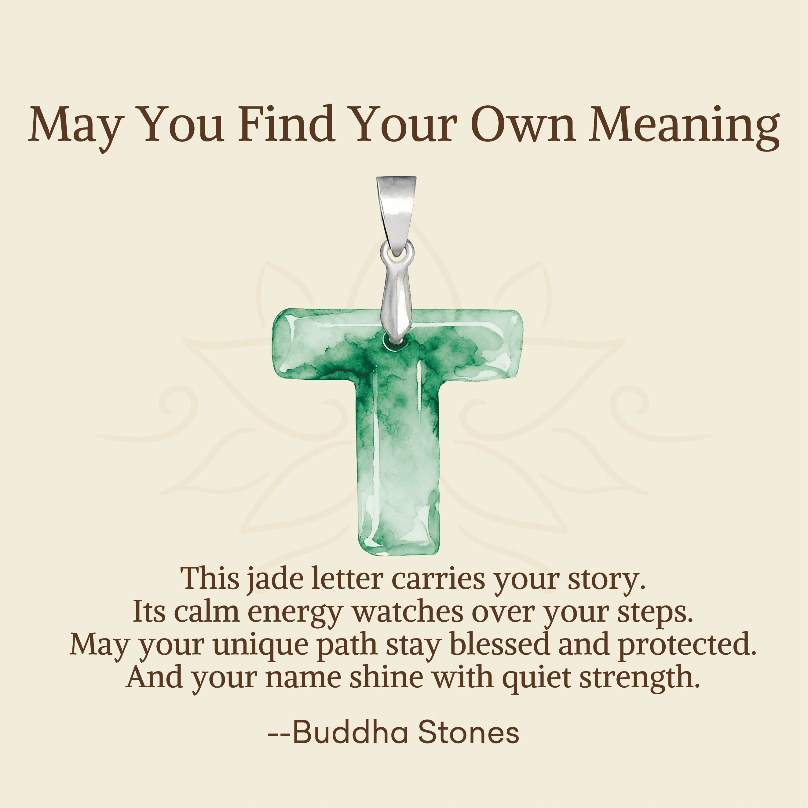Buddha Stones "May You Find Your Own Meaning" Natural A-Z Letter Jade 925 Sterling Silver Chain Necklace Includes Gift Message Card