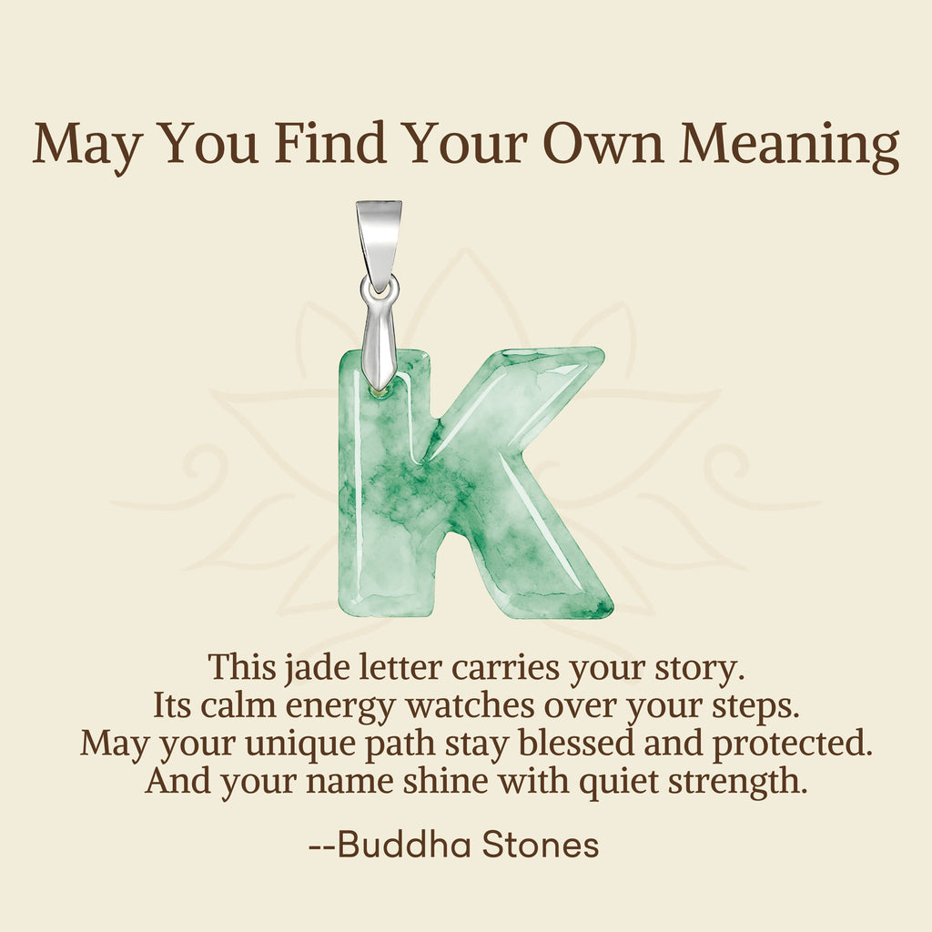 Buddha Stones "May You Find Your Own Meaning" Natural A-Z Letter Jade Titanium Steel Chain Necklace Includes Gift Message Card