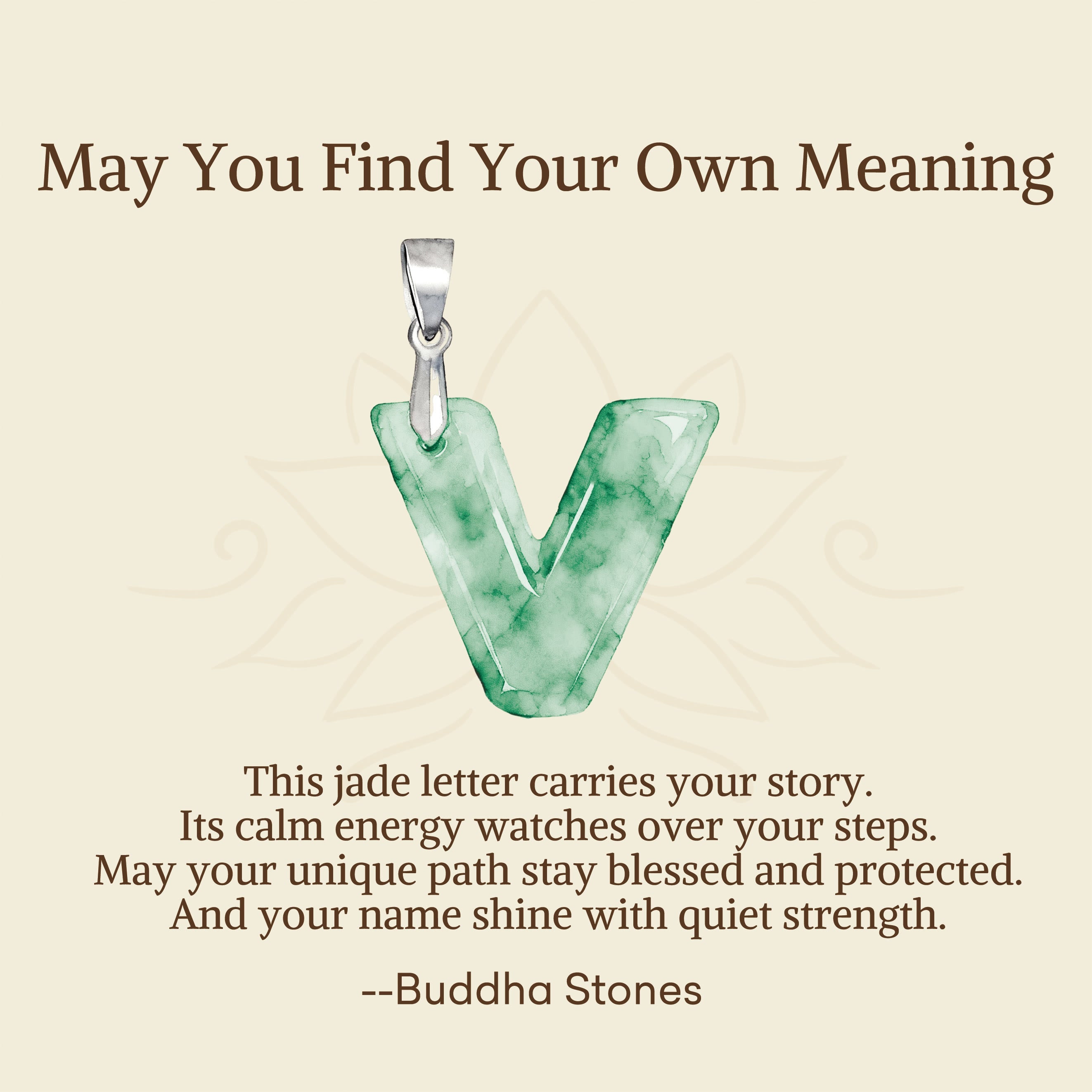 Buddha Stones "May You Find Your Own Meaning" Natural A-Z Letter Jade 925 Sterling Silver Chain Necklace Includes Gift Message Card