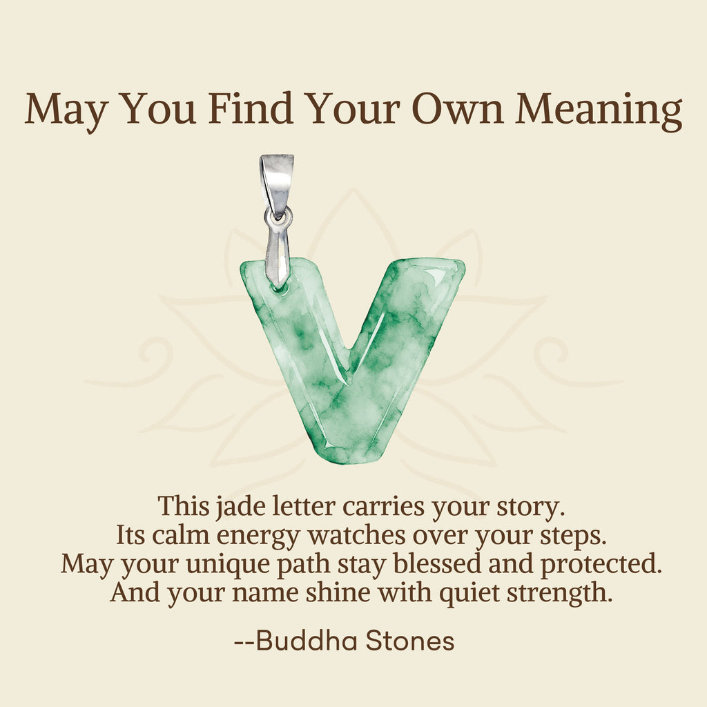 Buddha Stones "May You Find Your Own Meaning" Natural A-Z Letter Jade Titanium Steel Chain Necklace Includes Gift Message Card