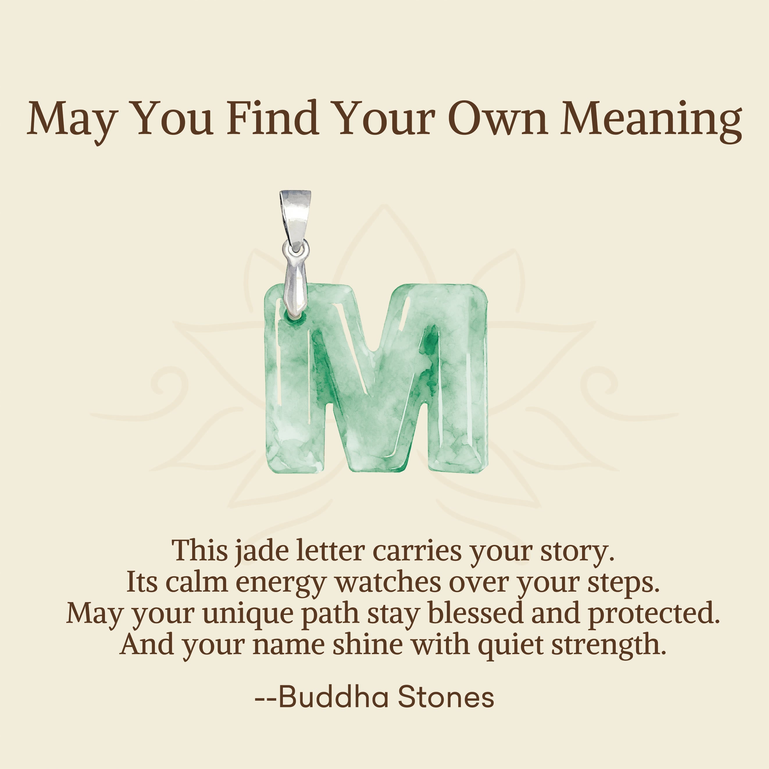 Buddha Stones "May You Find Your Own Meaning" Natural A-Z Letter Jade 925 Sterling Silver Chain Necklace Includes Gift Message Card