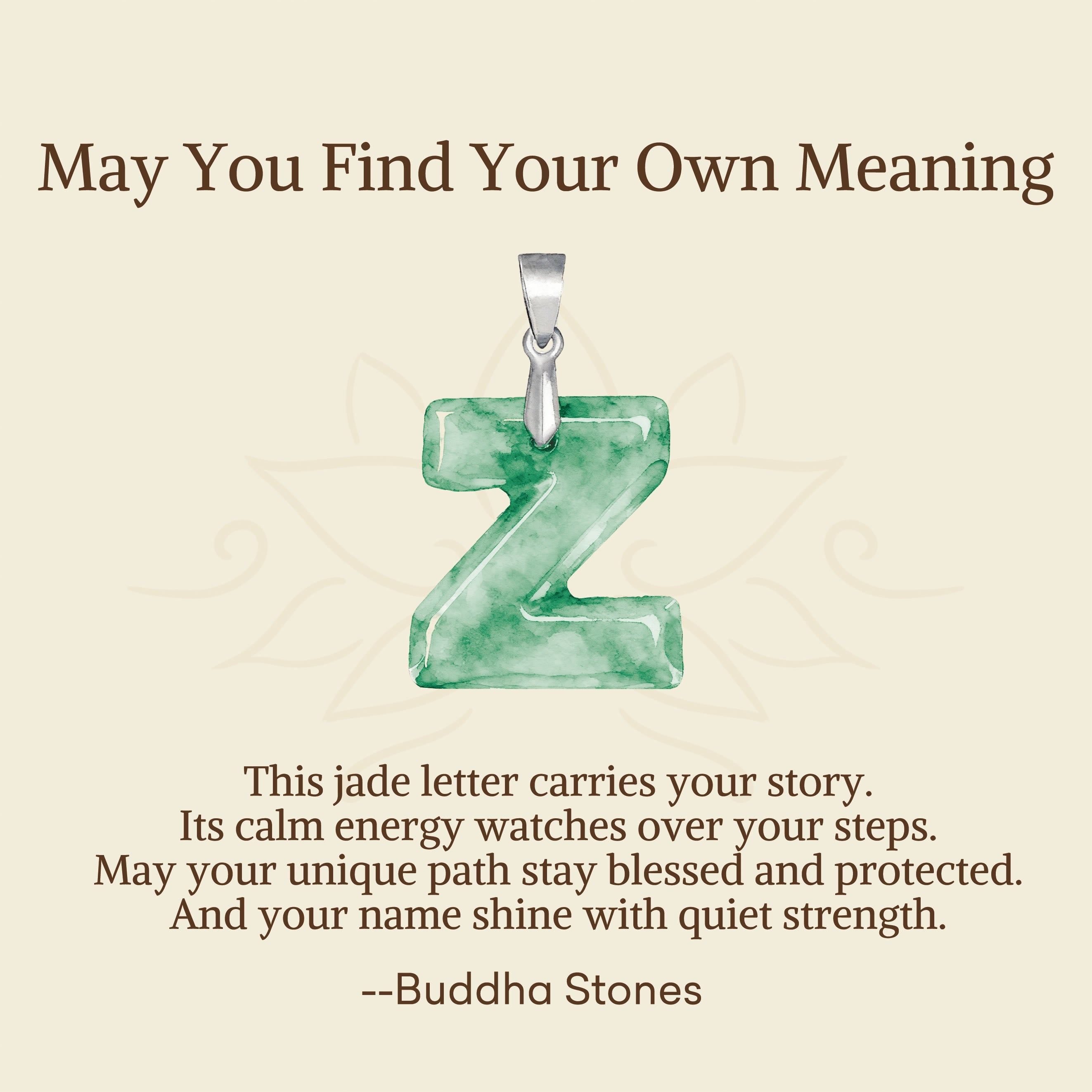 Buddha Stones "May You Find Your Own Meaning" Natural A-Z Letter Jade 925 Sterling Silver Chain Necklace Includes Gift Message Card
