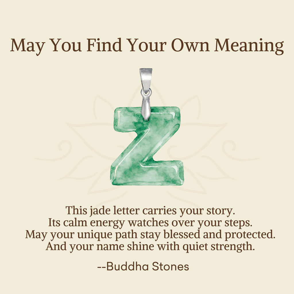 Buddha Stones "May You Find Your Own Meaning" Natural A-Z Letter Jade Titanium Steel Chain Necklace Includes Gift Message Card