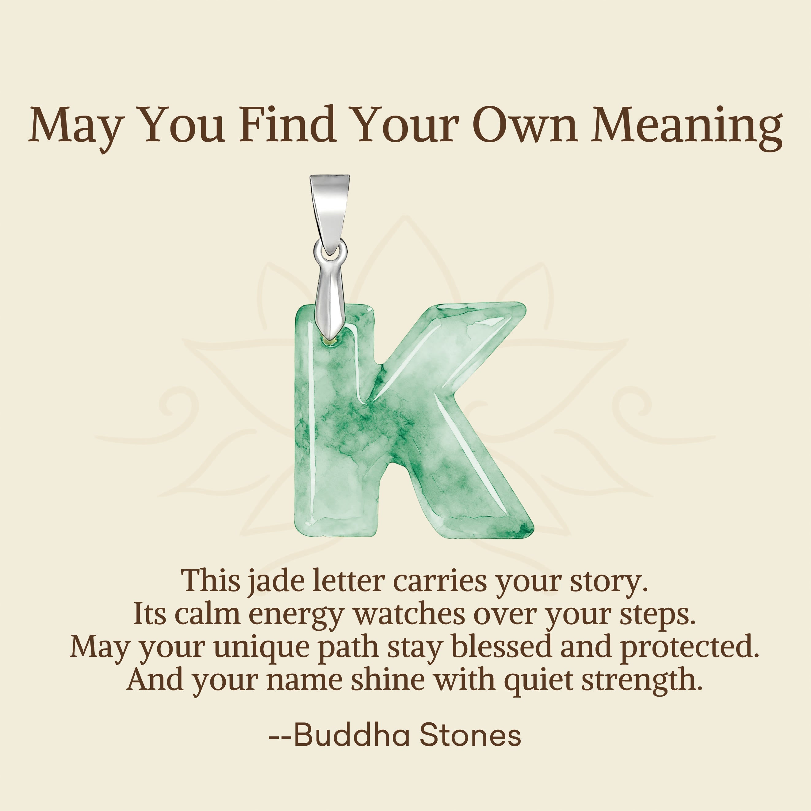 Buddha Stones "May You Find Your Own Meaning" Natural A-Z Letter Jade 925 Sterling Silver Chain Necklace Includes Gift Message Card