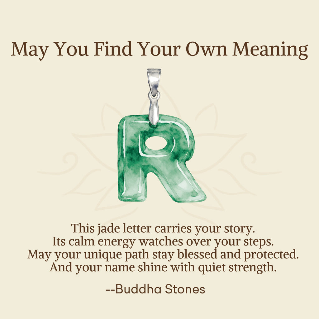 Buddha Stones "May You Find Your Own Meaning" Natural A-Z Letter Jade Titanium Steel Chain Necklace Includes Gift Message Card