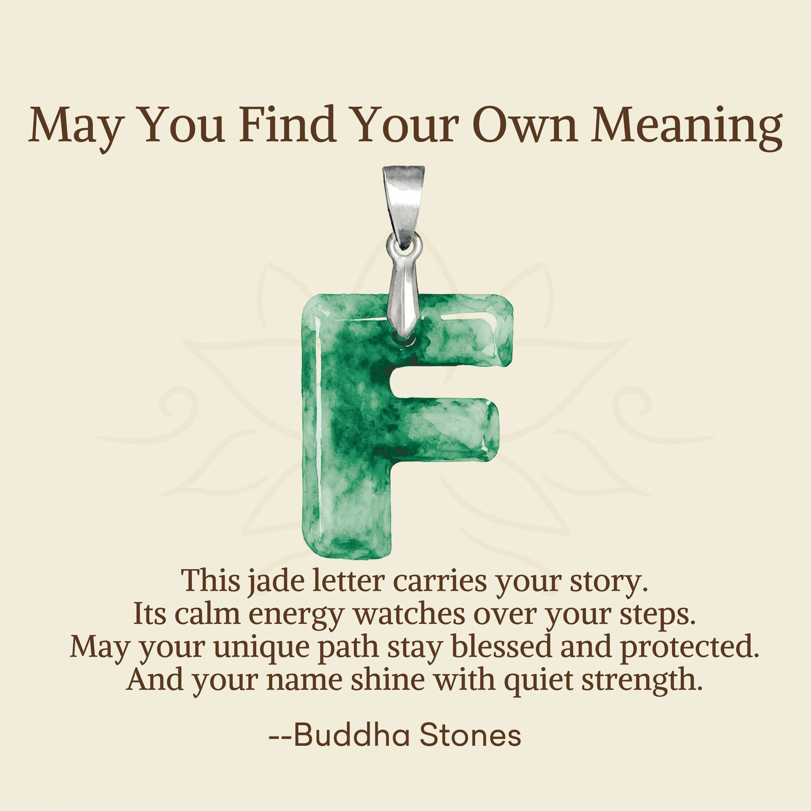 Buddha Stones "May You Find Your Own Meaning" Natural A-Z Letter Jade 925 Sterling Silver Chain Necklace Includes Gift Message Card