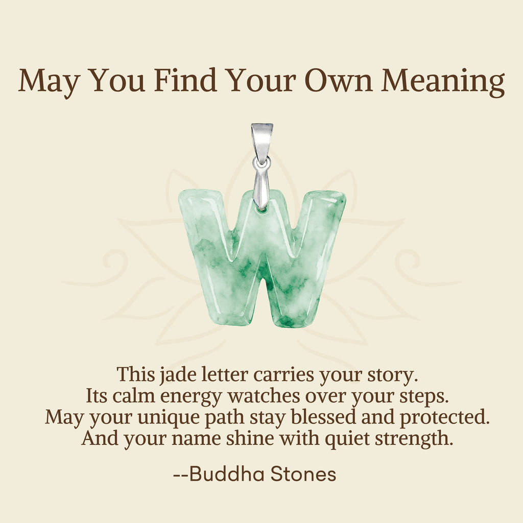 Buddha Stones "May You Find Your Own Meaning" Natural A-Z Letter Jade Titanium Steel Chain Necklace Includes Gift Message Card