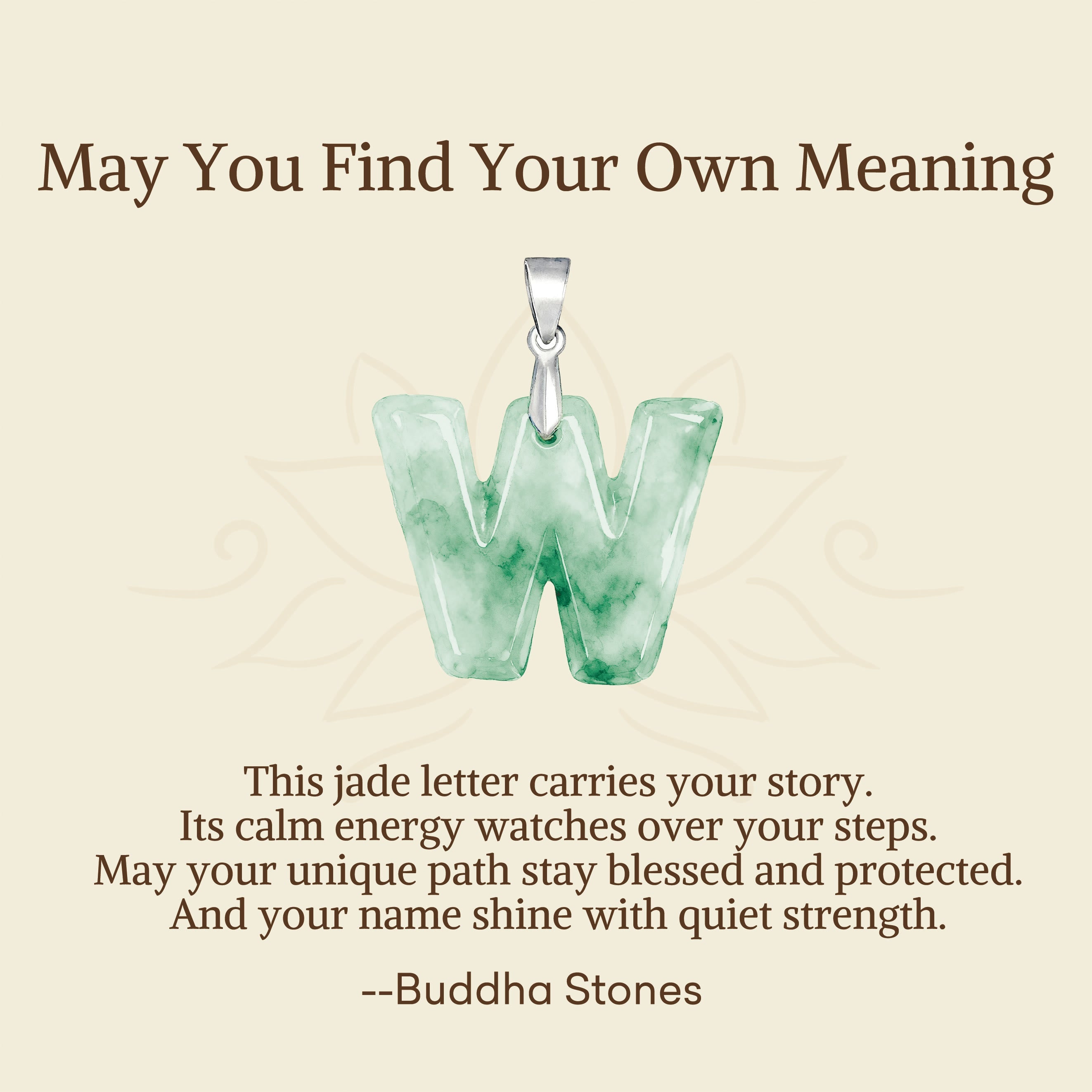 Buddha Stones "May You Find Your Own Meaning" Natural A-Z Letter Jade Titanium Steel Chain Necklace Includes Gift Message Card