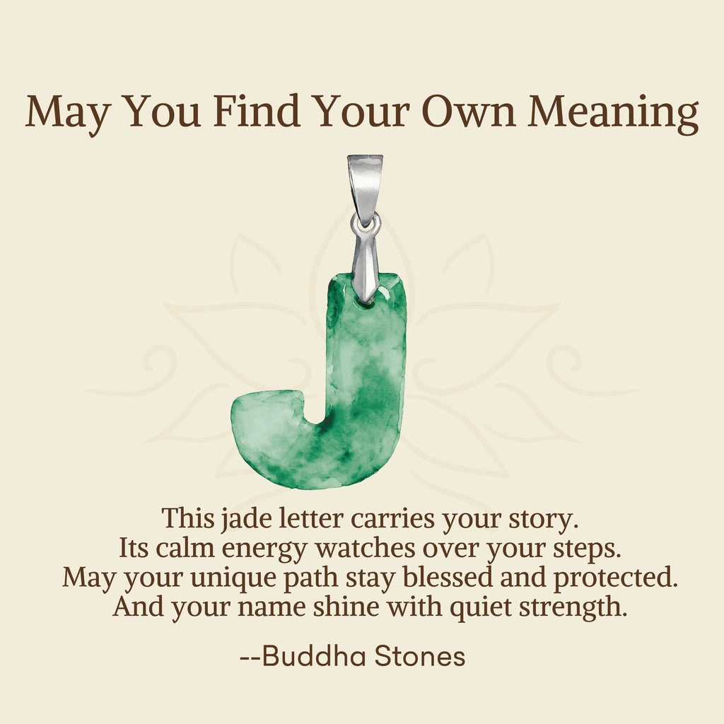 Buddha Stones "May You Find Your Own Meaning" Natural A-Z Letter Jade Titanium Steel Chain Necklace Includes Gift Message Card