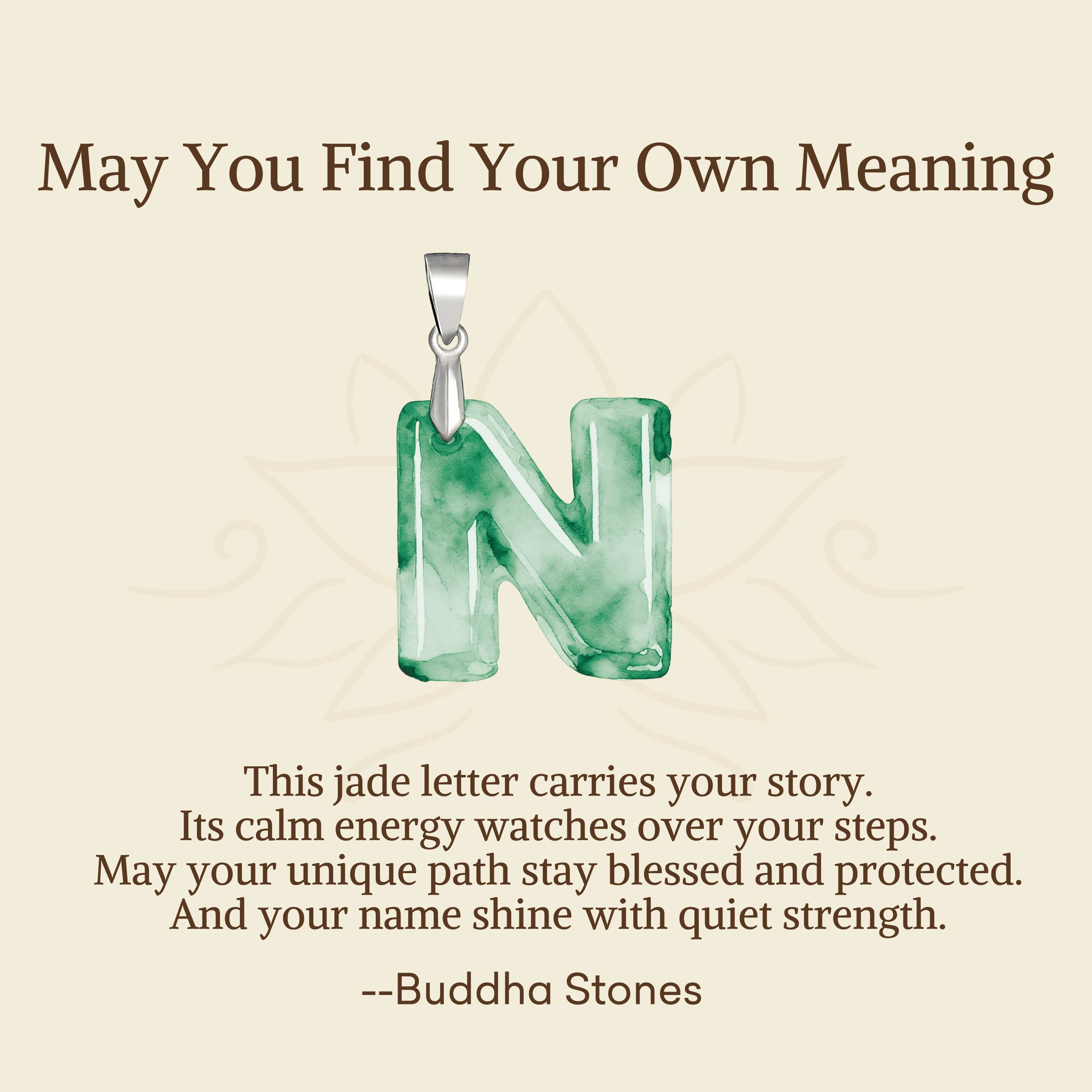 Buddha Stones "May You Find Your Own Meaning" Natural A-Z Letter Jade Titanium Steel Chain Necklace Includes Gift Message Card