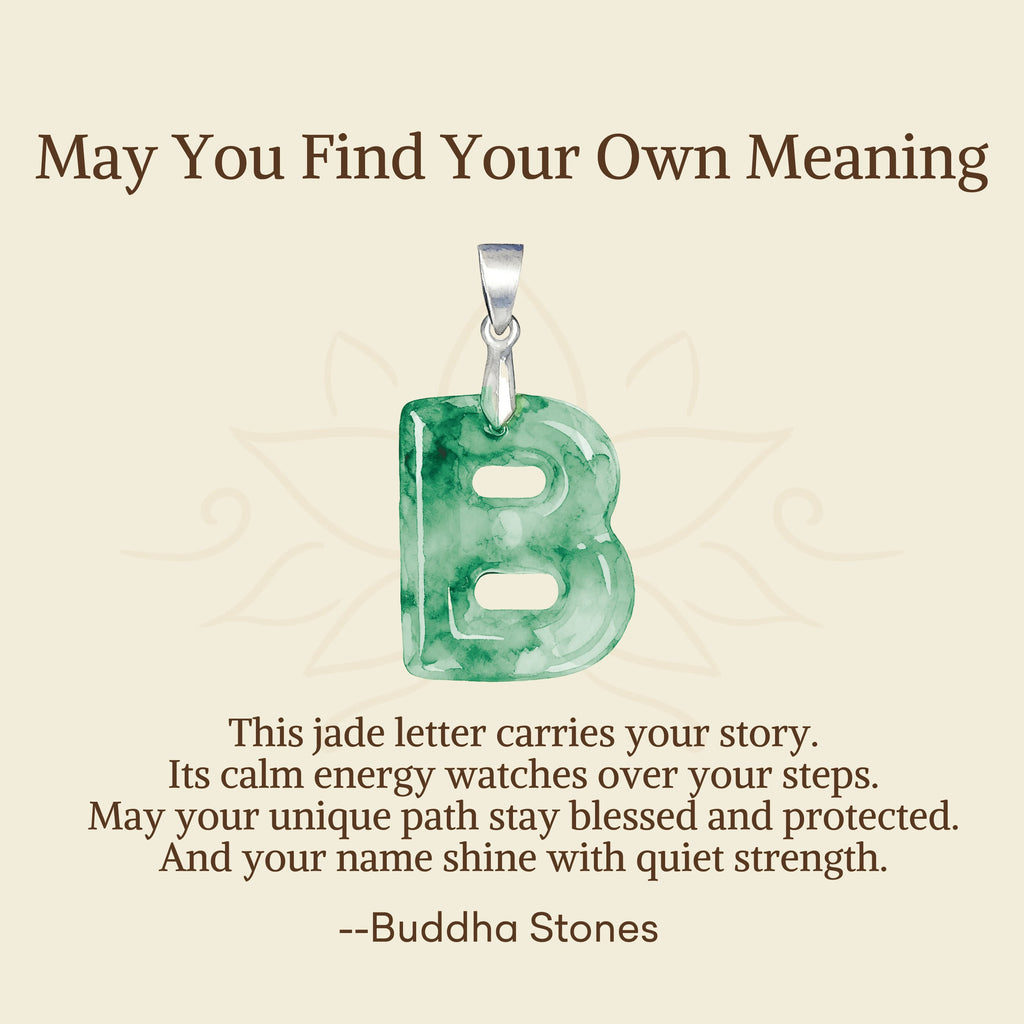 Buddha Stones "May You Find Your Own Meaning" Natural A-Z Letter Jade Titanium Steel Chain Necklace Includes Gift Message Card