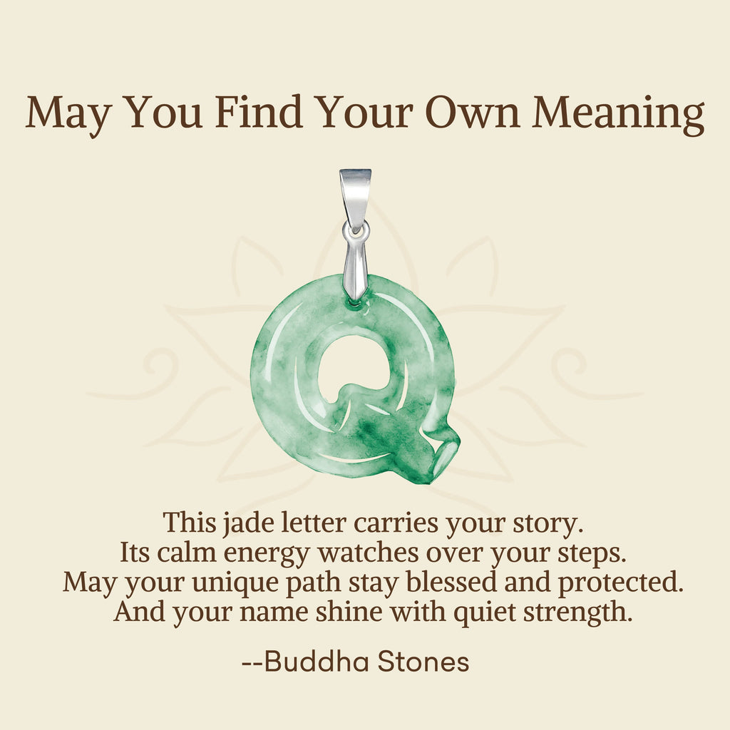 Buddha Stones "May You Find Your Own Meaning" Natural A-Z Letter Jade Titanium Steel Chain Necklace Includes Gift Message Card