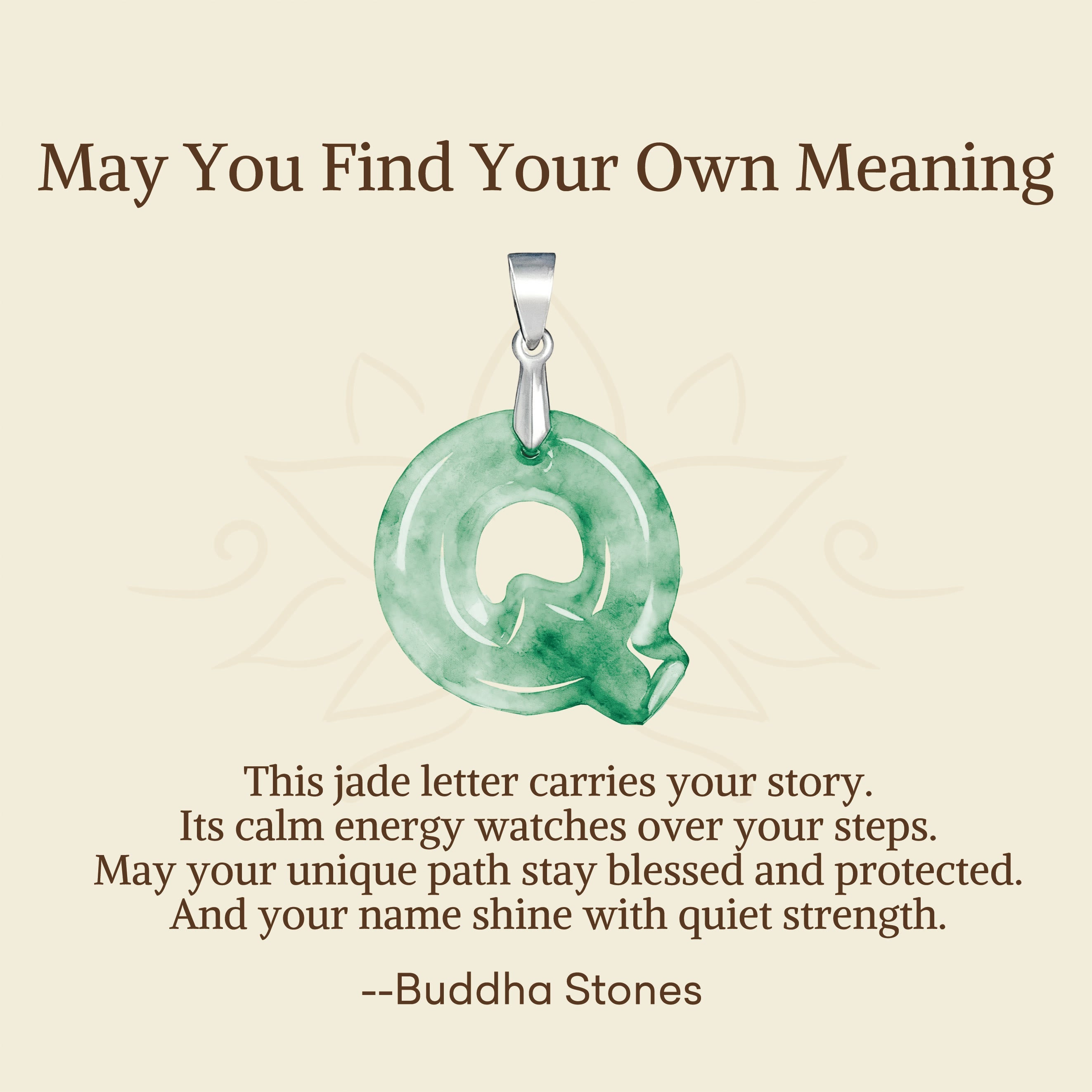 Buddha Stones "May You Find Your Own Meaning" Natural A-Z Letter Jade Titanium Steel Chain Necklace Includes Gift Message Card