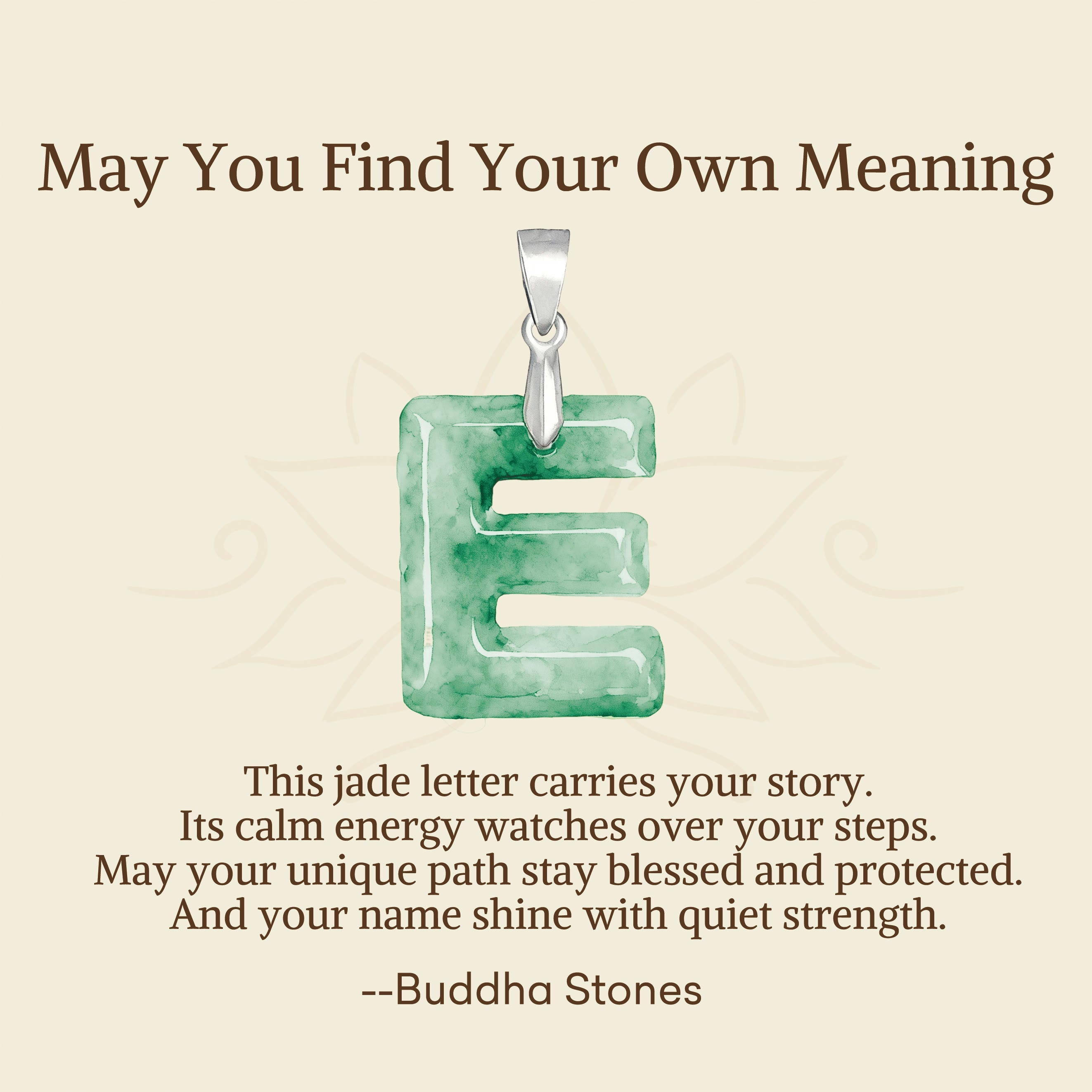Buddha Stones "May You Find Your Own Meaning" Natural A-Z Letter Jade Titanium Steel Chain Necklace Includes Gift Message Card