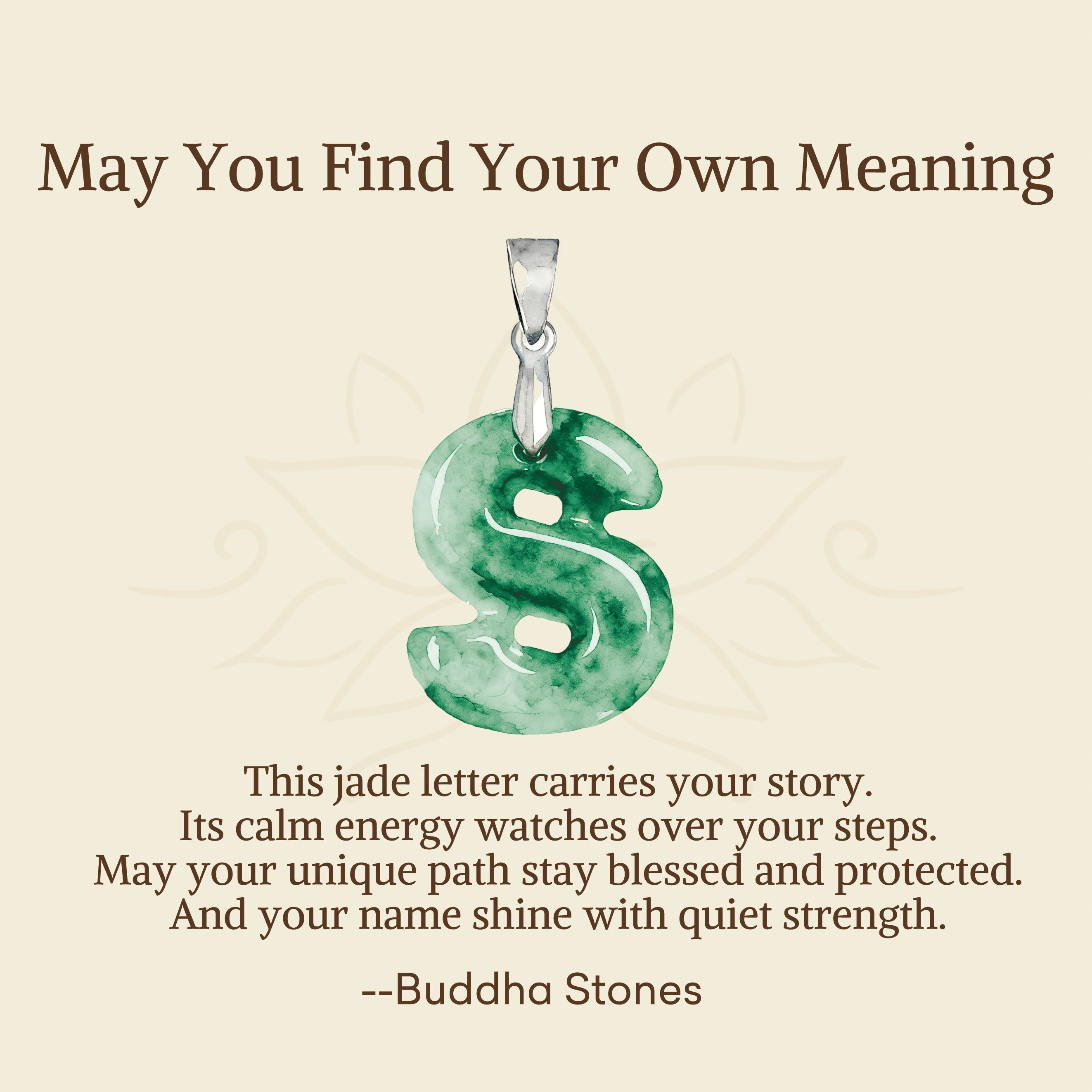 Buddha Stones "May You Find Your Own Meaning" Natural A-Z Letter Jade Titanium Steel Chain Necklace Includes Gift Message Card