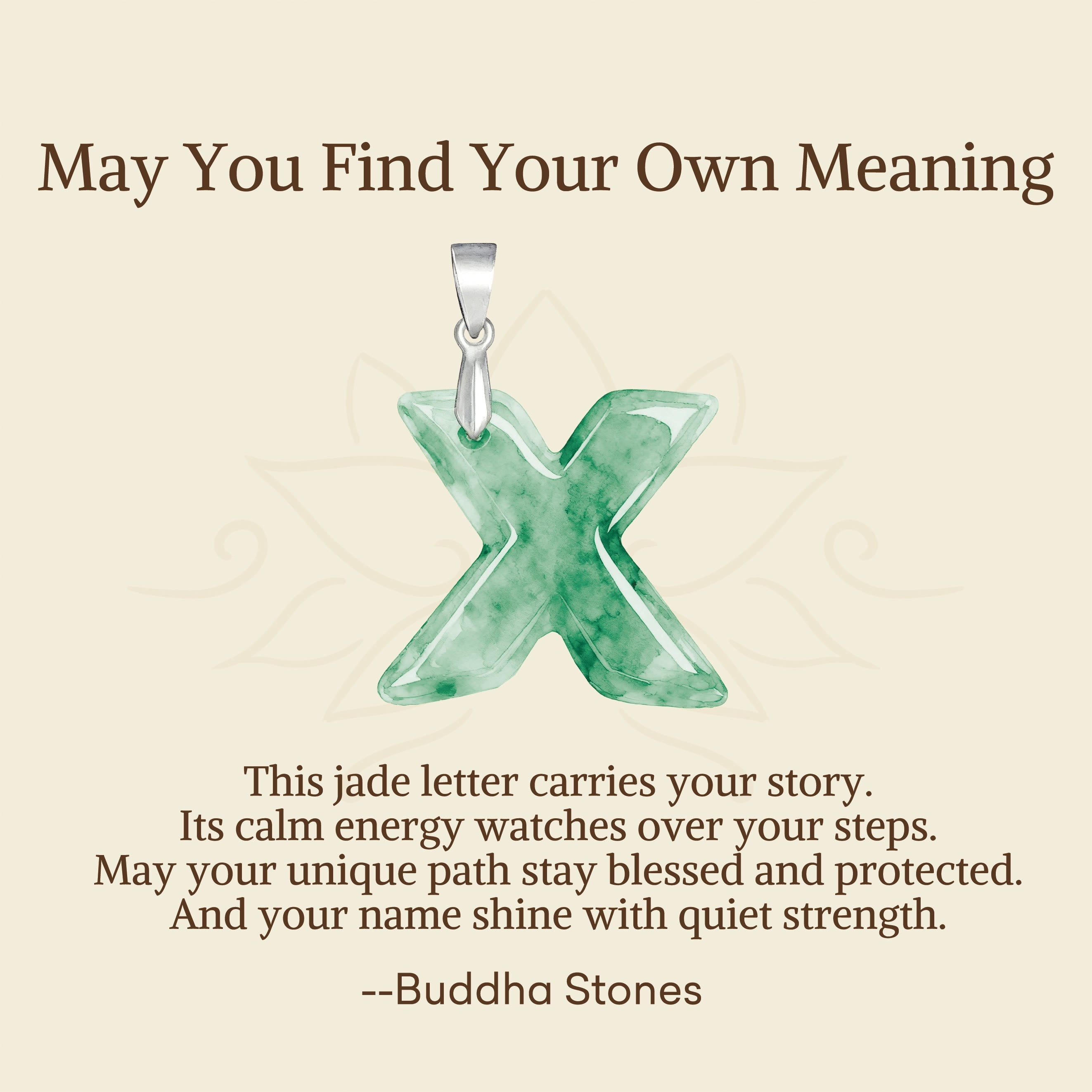 Buddha Stones "May You Find Your Own Meaning" Natural A-Z Letter Jade Titanium Steel Chain Necklace Includes Gift Message Card