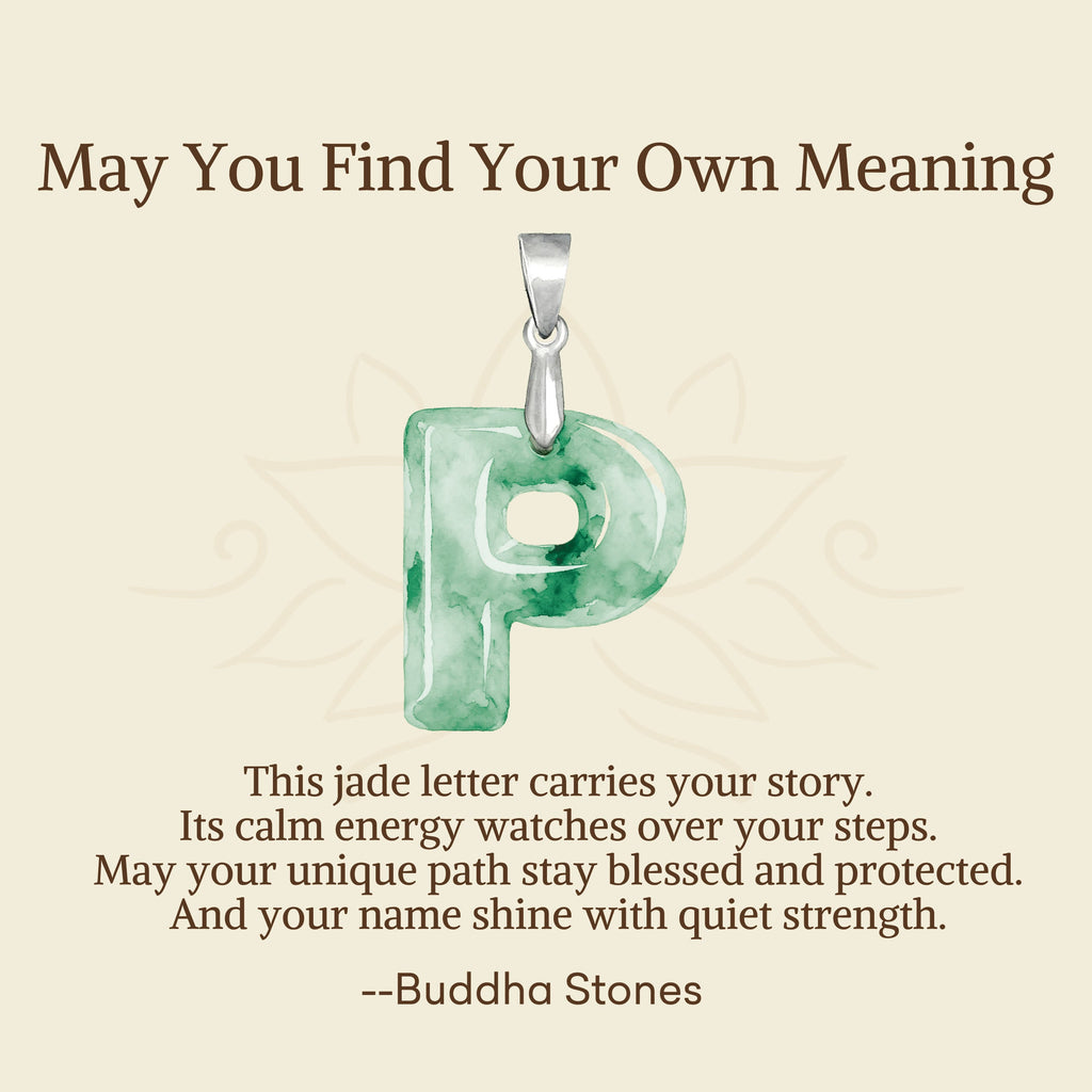 Buddha Stones "May You Find Your Own Meaning" Natural A-Z Letter Jade Titanium Steel Chain Necklace Includes Gift Message Card