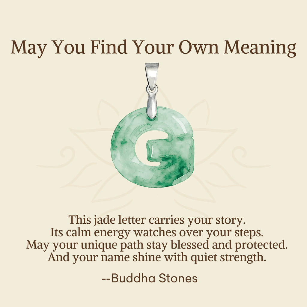 Buddha Stones "May You Find Your Own Meaning" Natural A-Z Letter Jade Titanium Steel Chain Necklace Includes Gift Message Card
