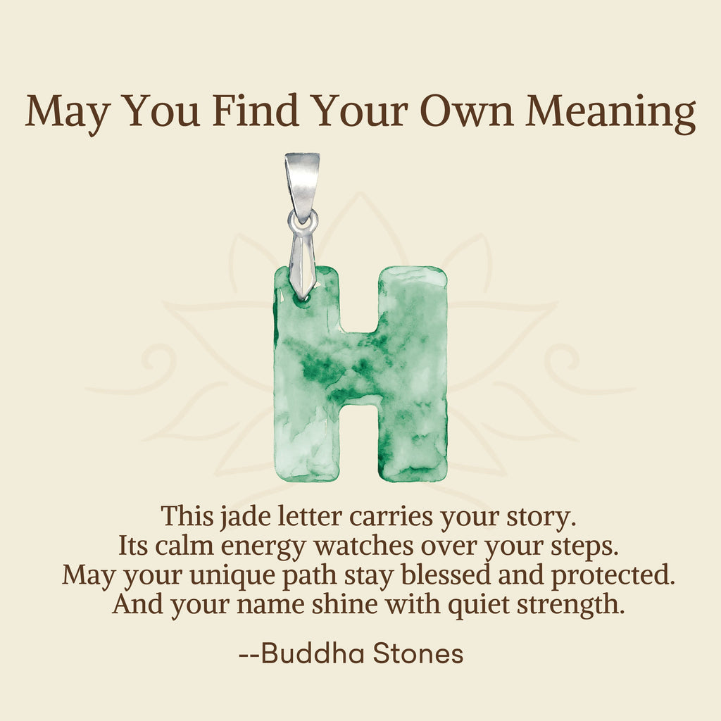 Buddha Stones "May You Find Your Own Meaning" Natural A-Z Letter Jade Titanium Steel Chain Necklace Includes Gift Message Card