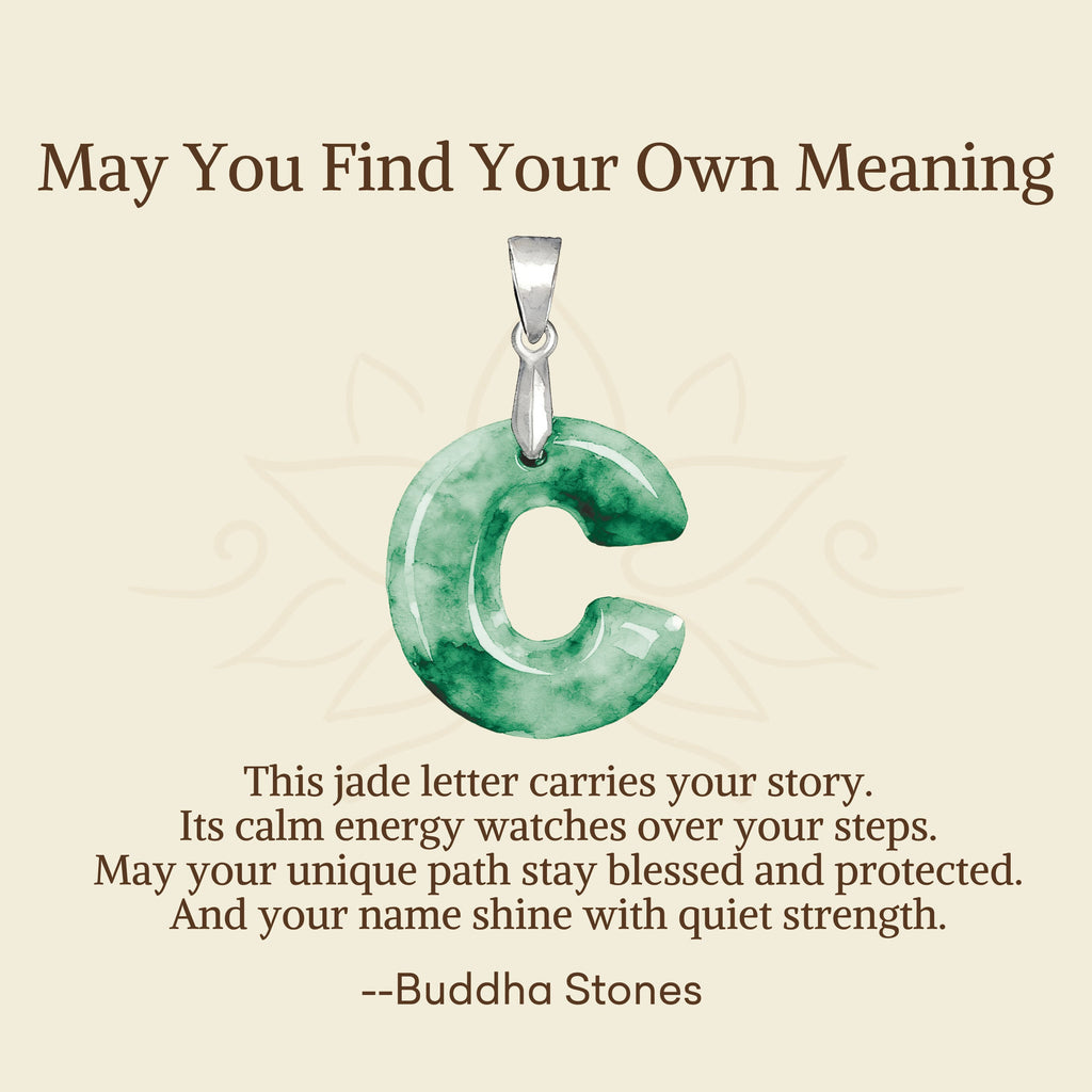 Buddha Stones "May You Find Your Own Meaning" Natural A-Z Letter Jade Titanium Steel Chain Necklace Includes Gift Message Card