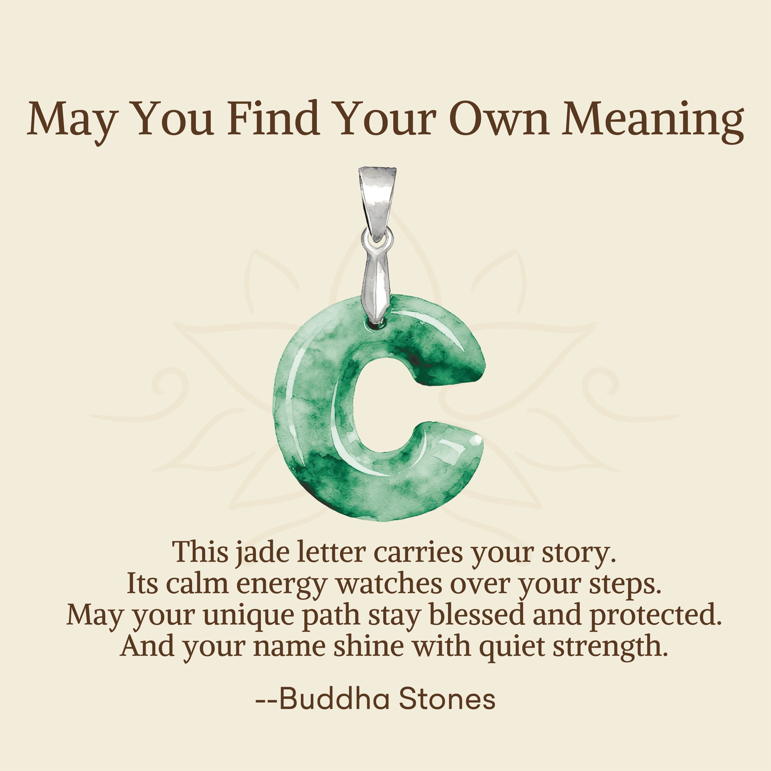 Buddha Stones "May You Find Your Own Meaning" Natural A-Z Letter Jade Titanium Steel Chain Necklace Includes Gift Message Card