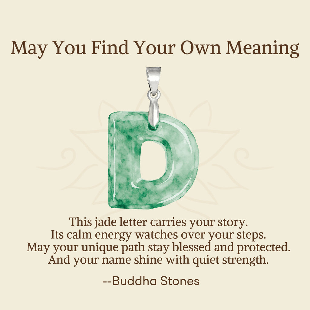 Buddha Stones "May You Find Your Own Meaning" Natural A-Z Letter Jade Titanium Steel Chain Necklace Includes Gift Message Card