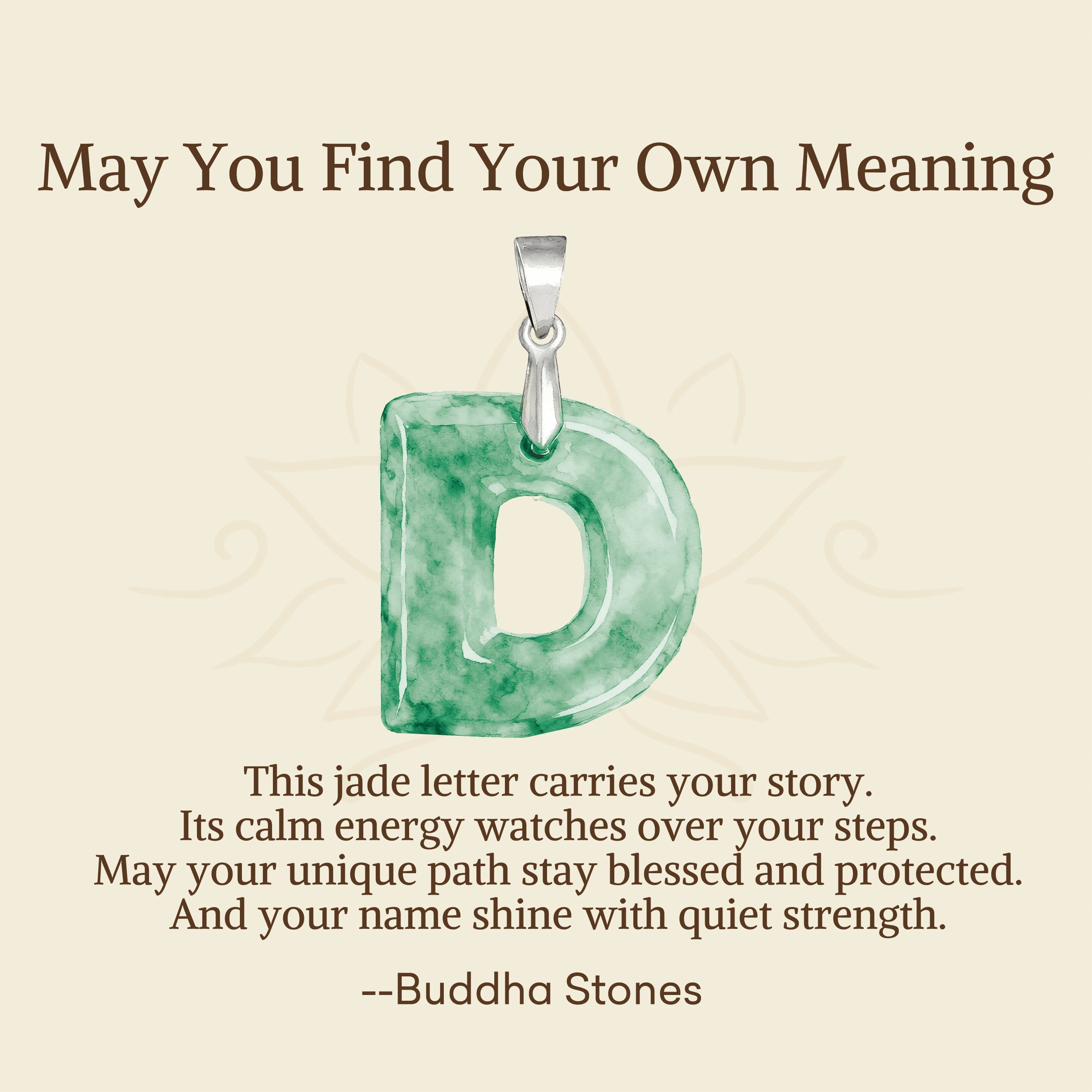 Buddha Stones "May You Find Your Own Meaning" Natural A-Z Letter Jade Titanium Steel Chain Necklace Includes Gift Message Card