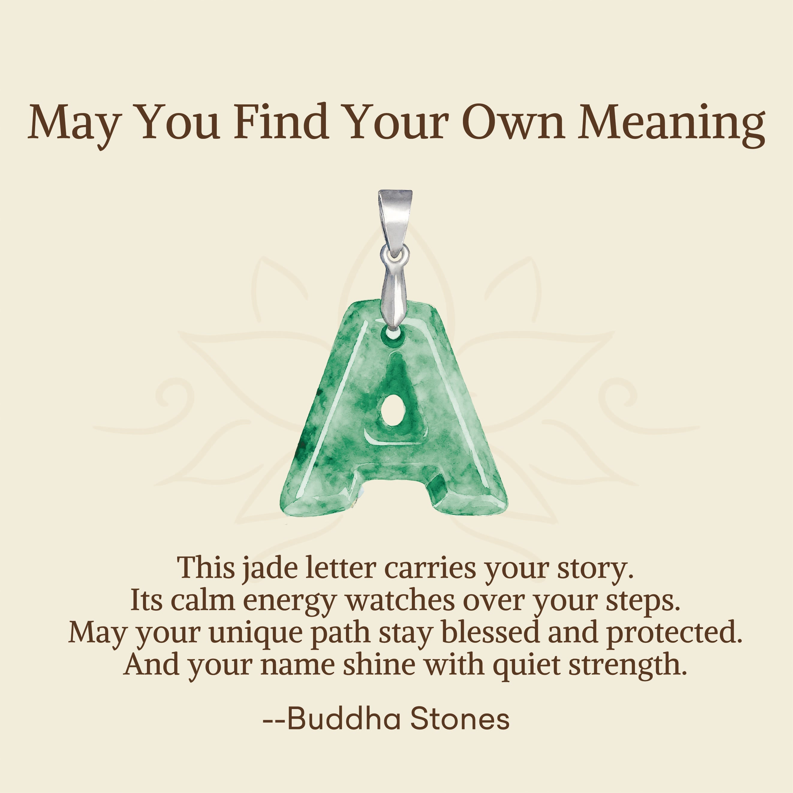 Buddha Stones "May You Find Your Own Meaning" Natural A-Z Letter Jade Titanium Steel Chain Necklace Includes Gift Message Card