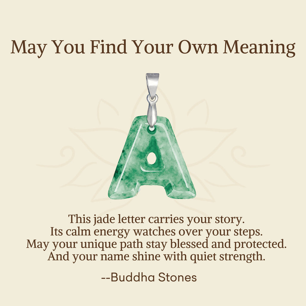 Buddha Stones "May You Find Your Own Meaning" Natural A-Z Letter Jade 925 Sterling Silver Chain Necklace Includes Gift Message Card