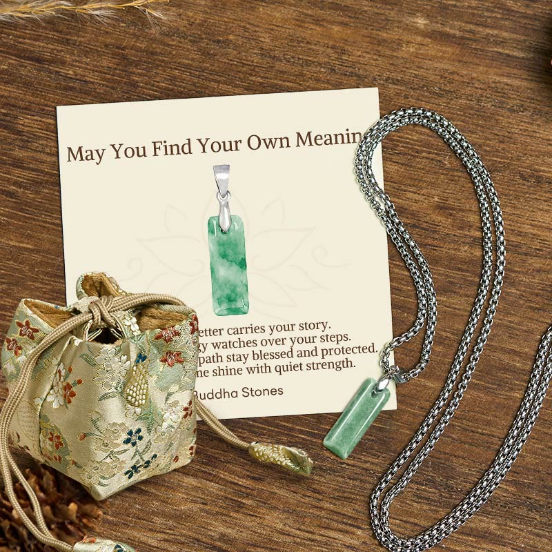 Buddha Stones "May You Find Your Own Meaning" Natural A-Z Letter Jade Titanium Steel Chain Necklace Includes Gift Message Card