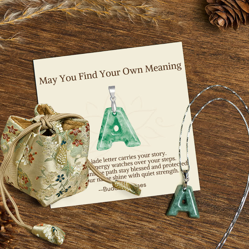 Buddha Stones "May You Find Your Own Meaning" Natural A-Z Letter Jade 925 Sterling Silver Chain Necklace Includes Gift Message Card