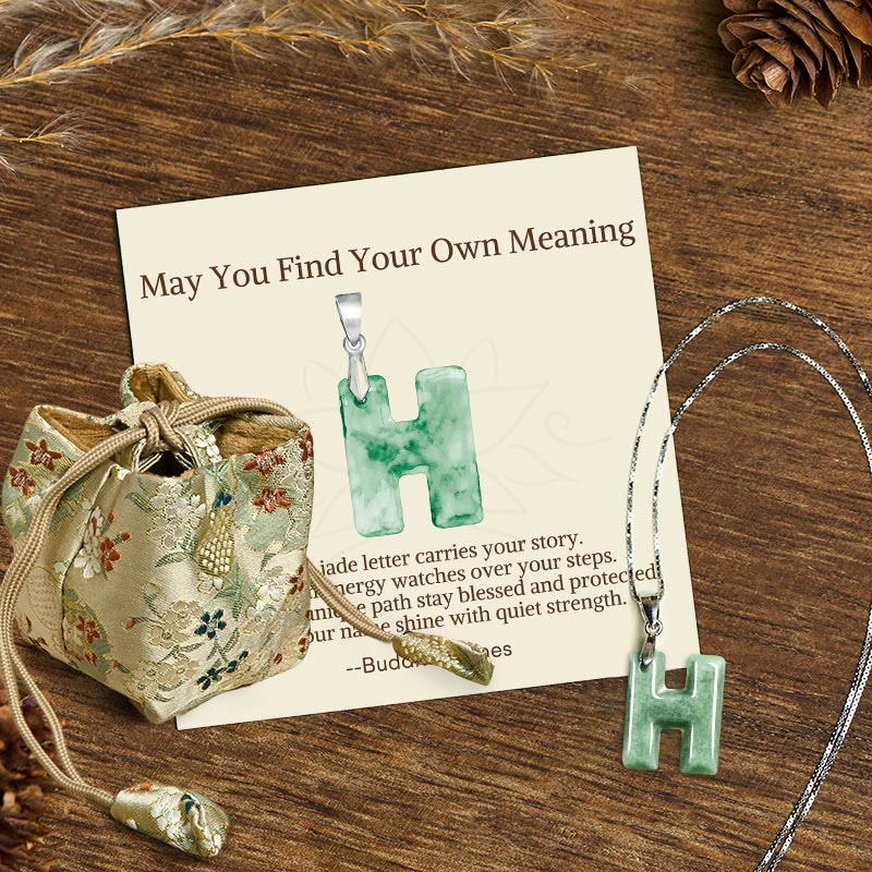 Buddha Stones "May You Find Your Own Meaning" Natural A-Z Letter Jade 925 Sterling Silver Chain Necklace Includes Gift Message Card
