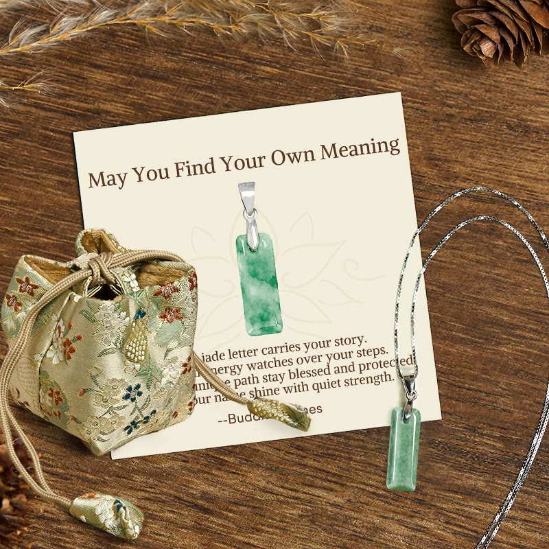 Buddha Stones "May You Find Your Own Meaning" Natural A-Z Letter Jade 925 Sterling Silver Chain Necklace Includes Gift Message Card