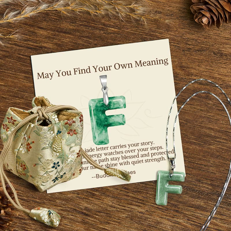 Buddha Stones "May You Find Your Own Meaning" Natural A-Z Letter Jade 925 Sterling Silver Chain Necklace Includes Gift Message Card