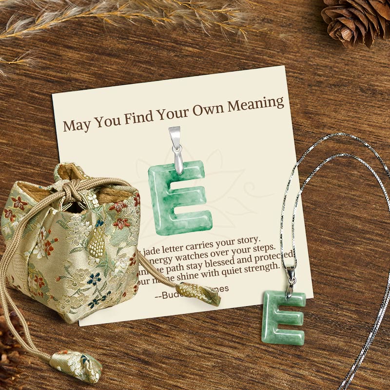 Buddha Stones "May You Find Your Own Meaning" Natural A-Z Letter Jade Titanium Steel Chain Necklace Includes Gift Message Card