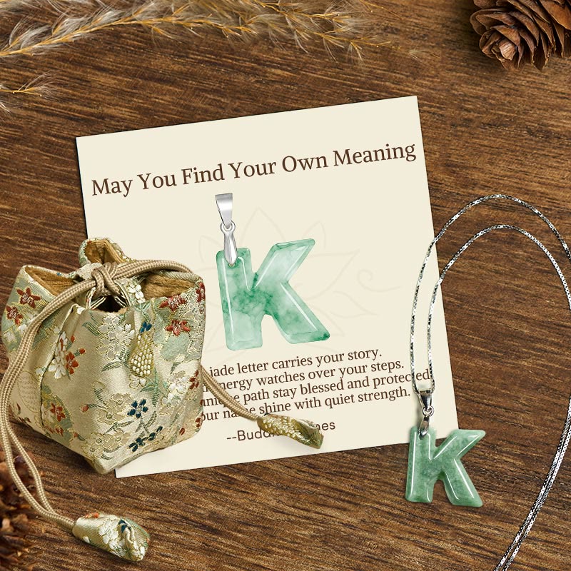 Buddha Stones "May You Find Your Own Meaning" Natural A-Z Letter Jade 925 Sterling Silver Chain Necklace Includes Gift Message Card