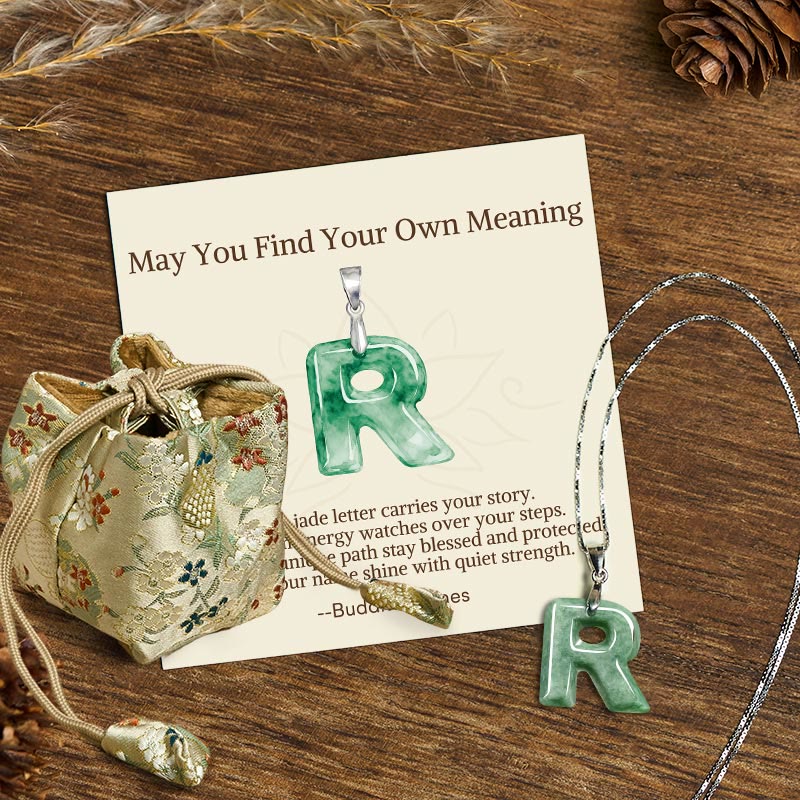 Buddha Stones "May You Find Your Own Meaning" Natural A-Z Letter Jade 925 Sterling Silver Chain Necklace Includes Gift Message Card