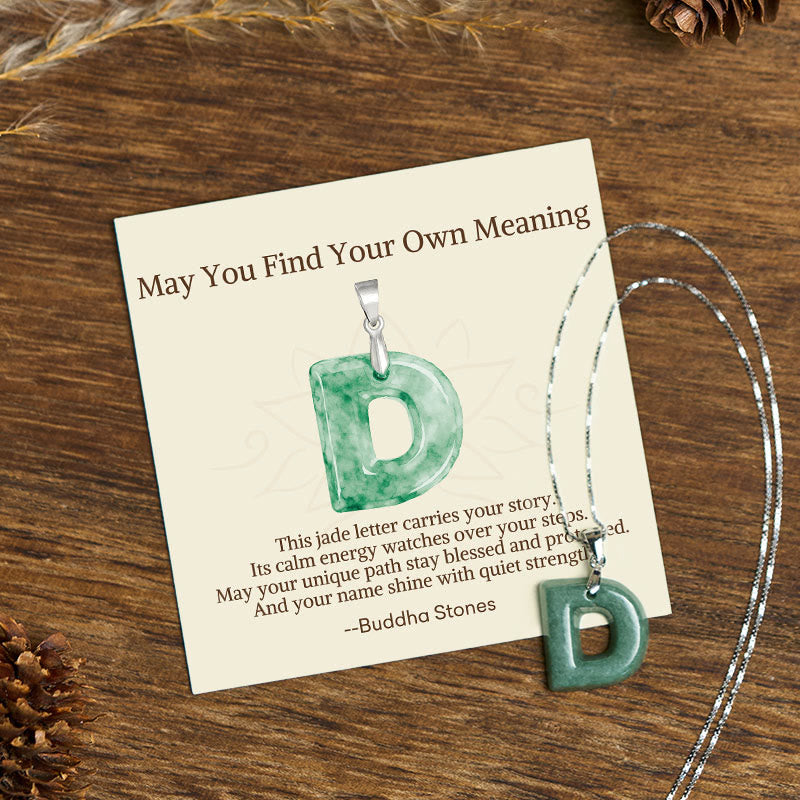Buddha Stones "May You Find Your Own Meaning" Natural A-Z Letter Jade 925 Sterling Silver Chain Necklace Includes Gift Message Card