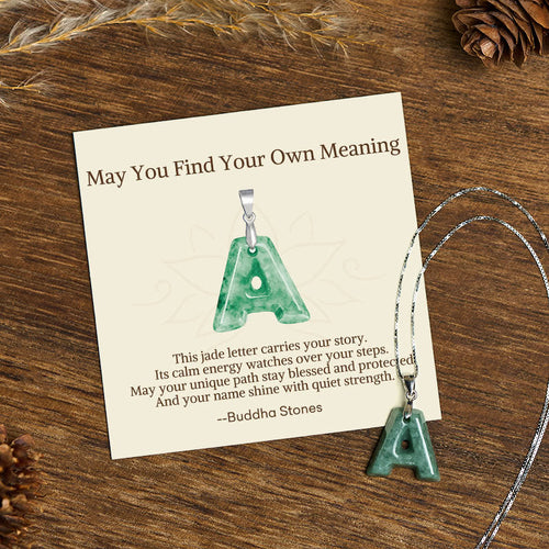 Buddha Stones "May You Find Your Own Meaning" Natural A-Z Letter Jade 925 Sterling Silver Chain Necklace Includes Gift Message Card