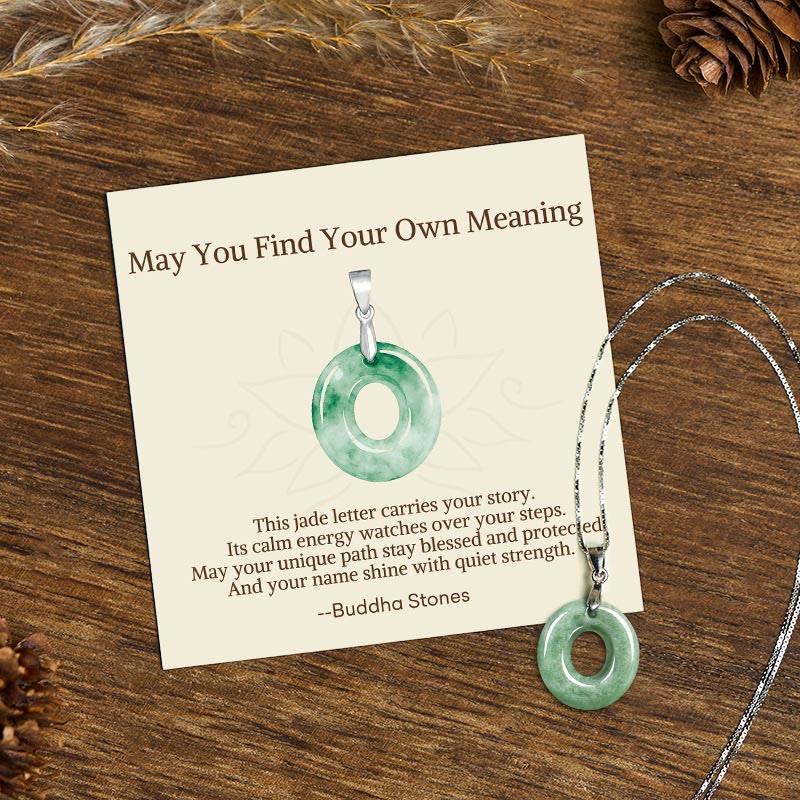 Buddha Stones "May You Find Your Own Meaning" Natural A-Z Letter Jade Titanium Steel Chain Necklace Includes Gift Message Card
