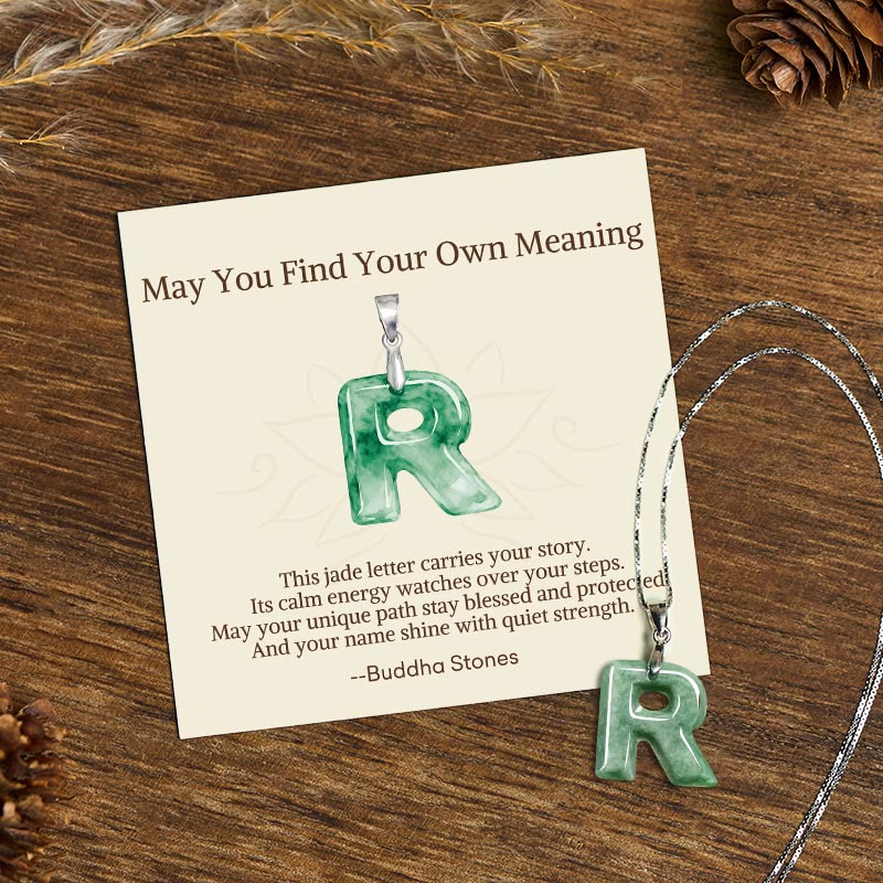 Buddha Stones "May You Find Your Own Meaning" Natural A-Z Letter Jade 925 Sterling Silver Chain Necklace Includes Gift Message Card