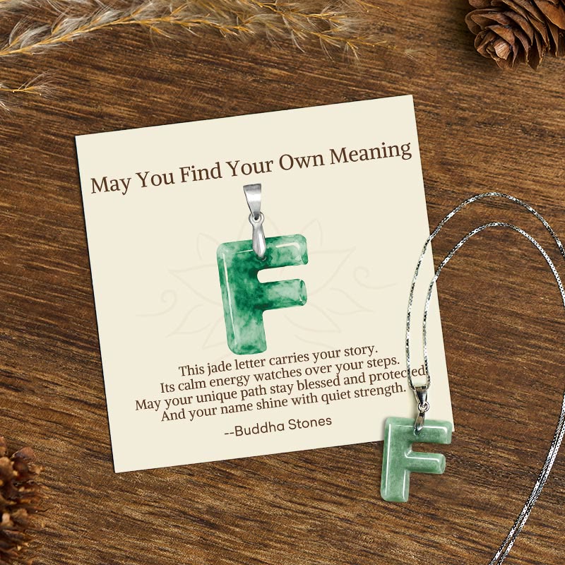 Buddha Stones "May You Find Your Own Meaning" Natural A-Z Letter Jade Titanium Steel Chain Necklace Includes Gift Message Card