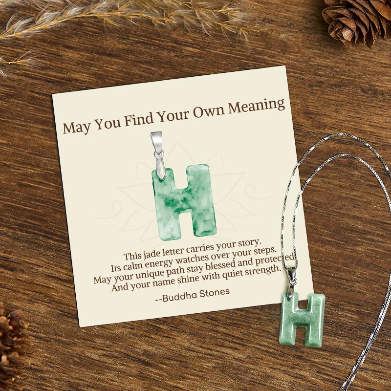 Buddha Stones "May You Find Your Own Meaning" Natural A-Z Letter Jade 925 Sterling Silver Chain Necklace Includes Gift Message Card